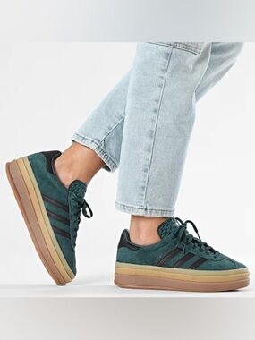 Adidas Gazelle Bold Suede Gum Sole Womens Sneakers In Green SZ 7